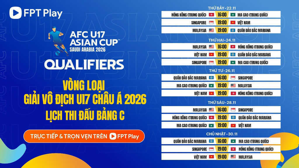 Xem trực tiếp U17 Việt Nam đá vòng loại U17 châu Á 2026 ở kênh nào?