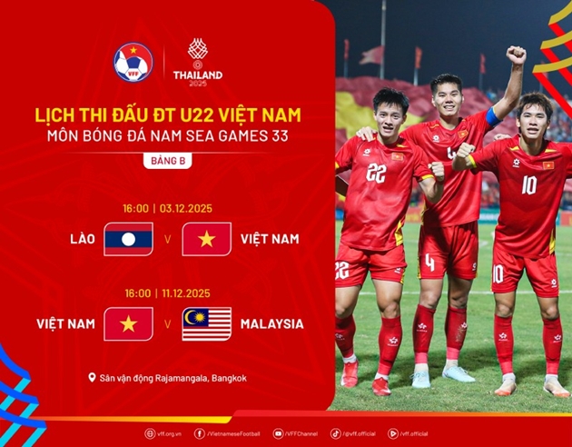 Lịch thi đấu vòng bảng của U22 Việt Nam tại SEA Games 33.