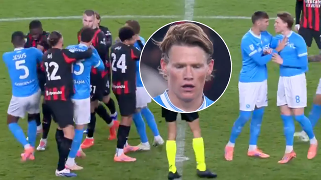 Siêu cúp Ý: McTominay nổi giận với Tomori khi Napoli hạ AC Milan