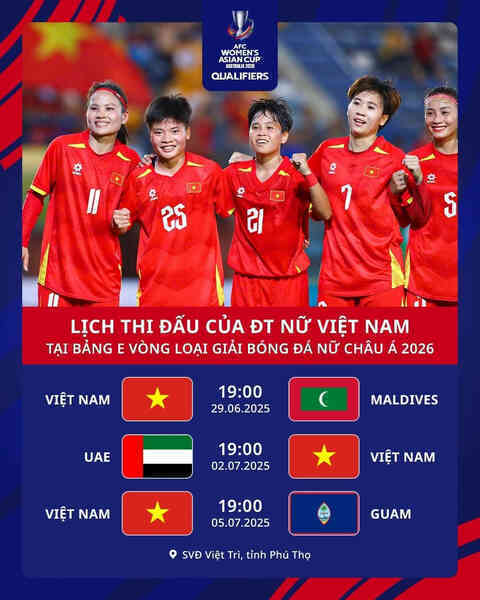 Lịch thi đấu của ĐT nữ Việt Nam tại vòng loại Asian Cup nữ 2026