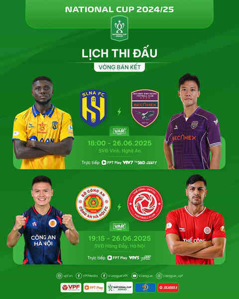 Lịch thi đấu vòng bán kết Cúp Quốc gia 2024/25: Tâm điểm derby Thủ đô