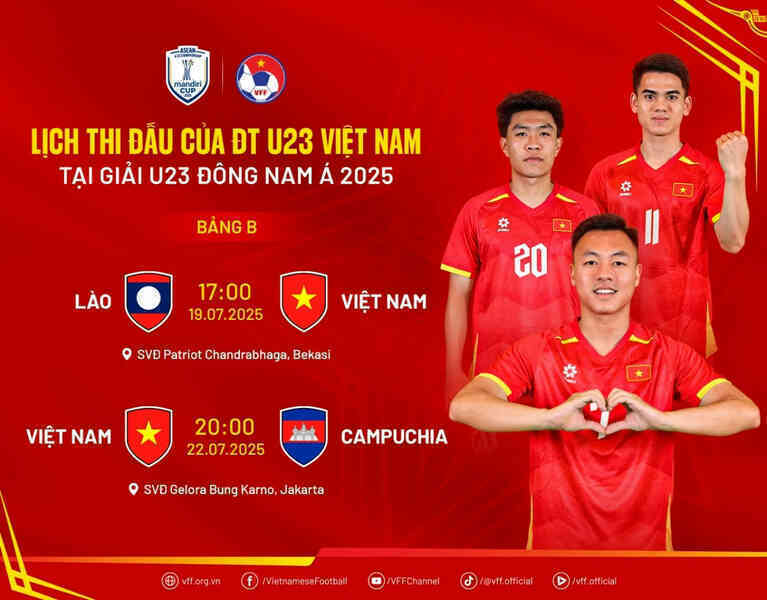 Lịch thi đấu của U23 Việt Nam tại giải U23 Đông Nam Á 2025