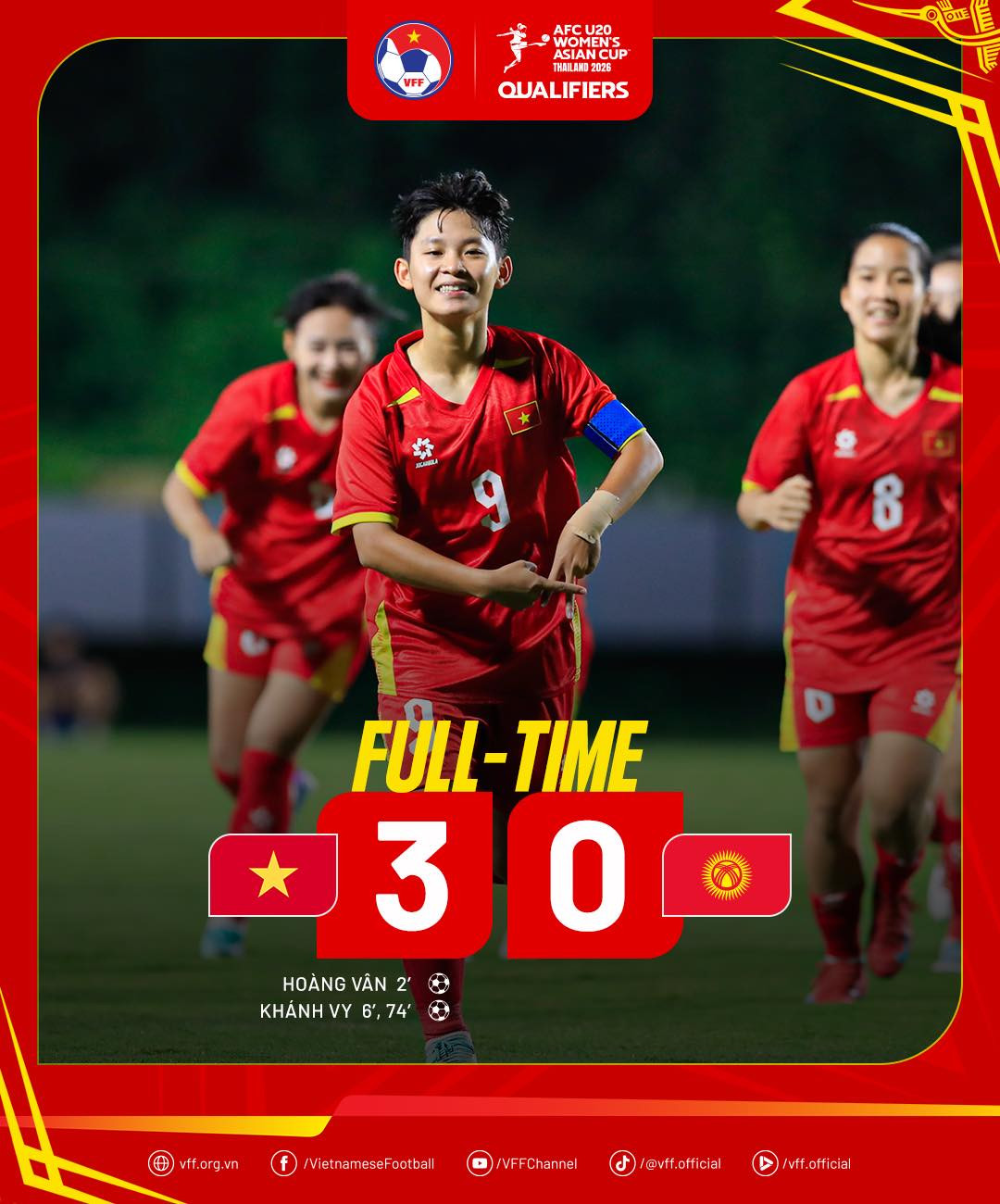U20 nữ Việt Nam đoạt vé dự VCK U20 châu Á 2026