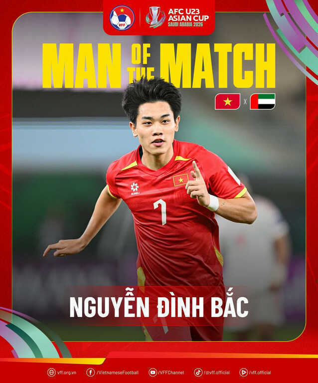 Đình Bắc được AFC vinh danh sau đêm thăng hoa trước UAE