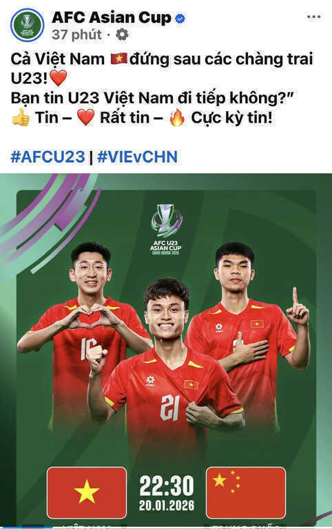 AFC gửi thông điệp đặc biệt tới U23 Việt Nam trước trận gặp U23 Trung Quốc