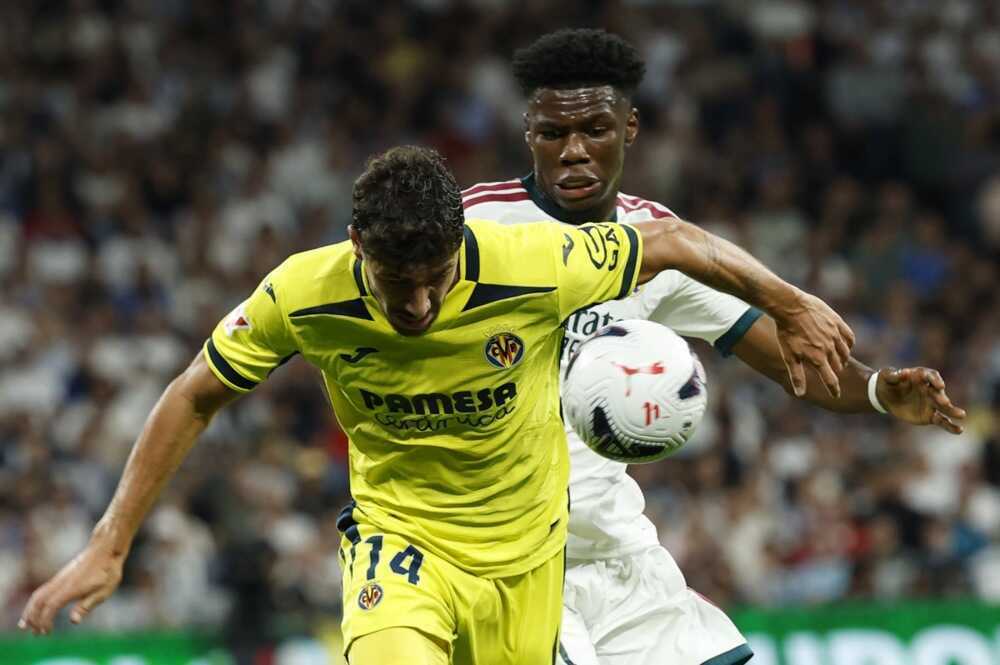 Aurelien Tchouameni: 7,3 điểm. Ph&acirc;n phối b&oacute;ng kh&aacute; tốt v&agrave; c&oacute; nhiều pha tranh chấp mạnh mẽ, gi&uacute;p Real Madrid duy tr&igrave; sự chắc chắn ở tuyến giữa. Ảnh: EPA.