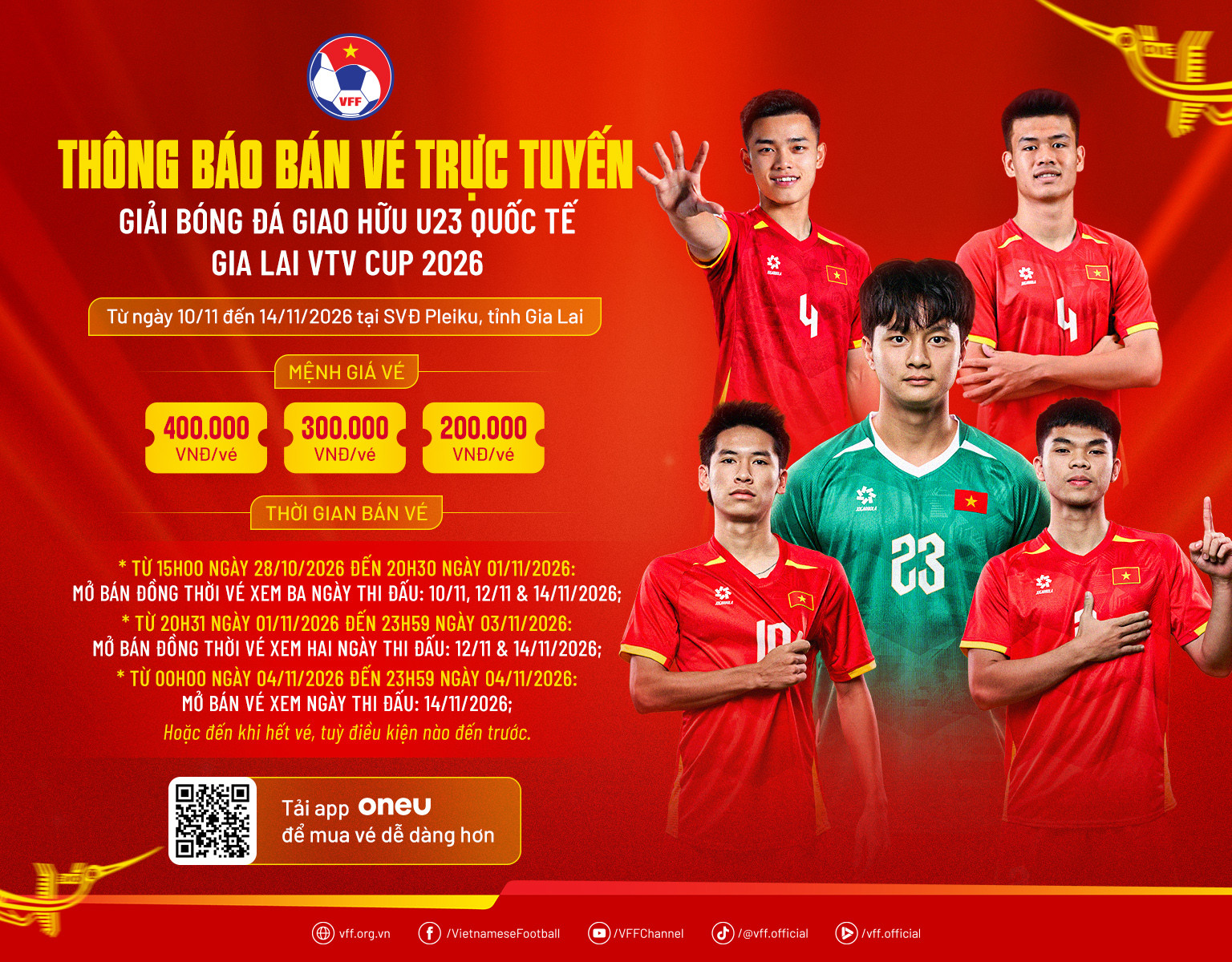 Vé xem U23 quốc tế - Gia Lai VTV Cup có giá cao nhất là 400 nghìn đồng