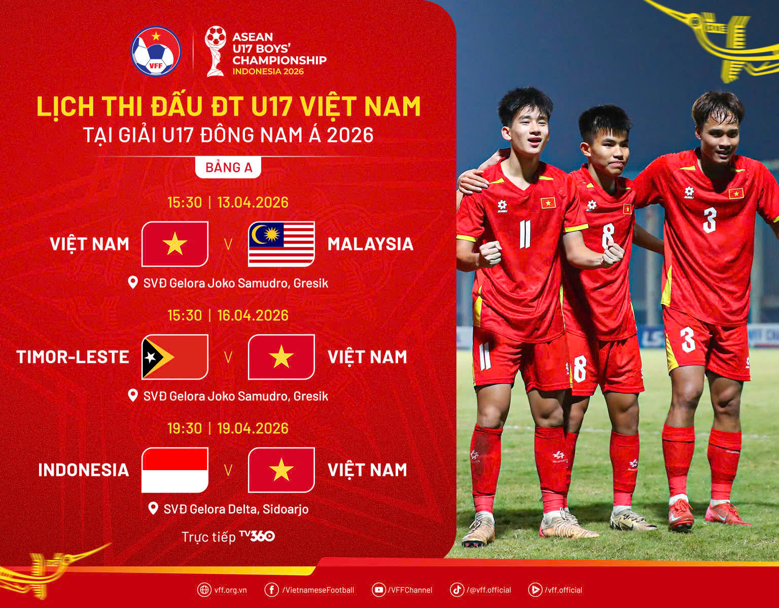 Lịch thi đấu giải U17 Đông Nam Á 2026 mới nhất