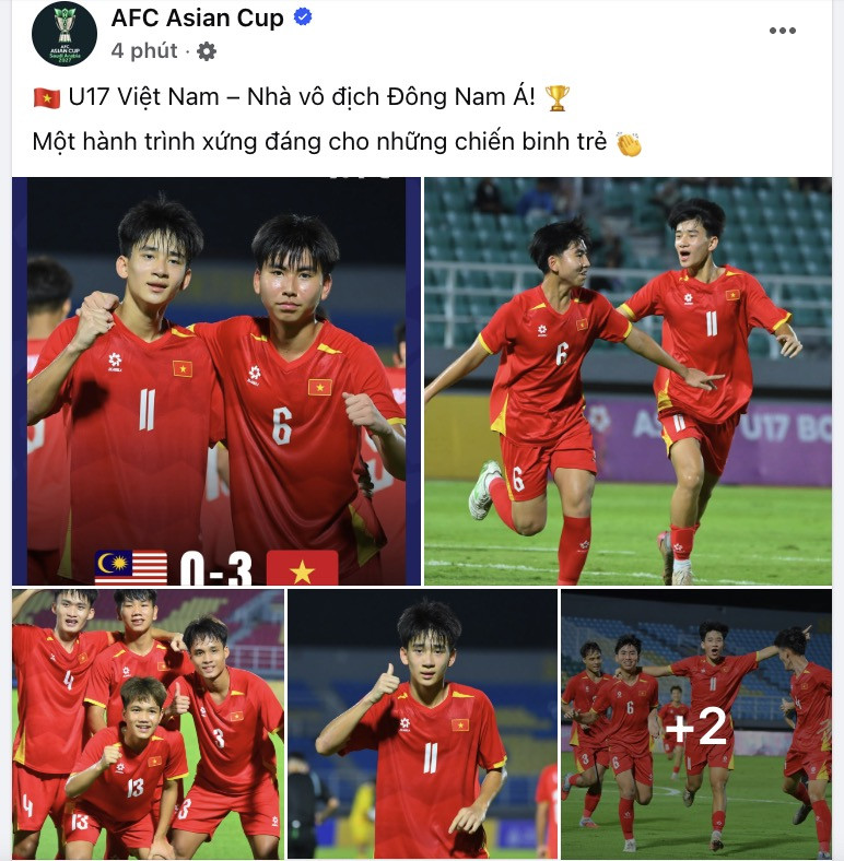 AFC ca ngợi chiến tích lịch sử của U17 Việt Nam