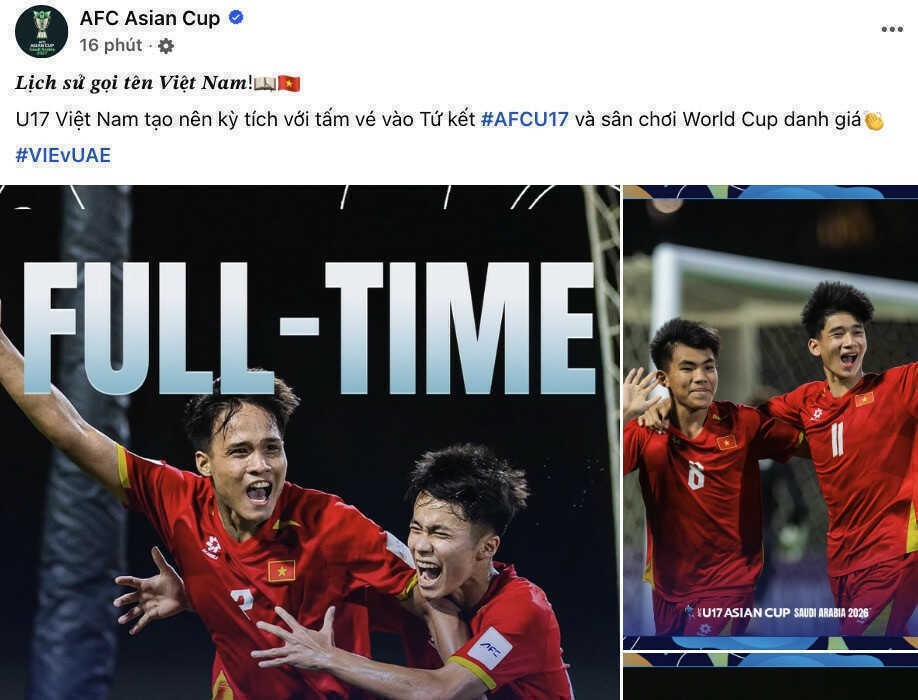 AFC phát sốt sau chiến thắng nghẹt thở đưa U17 Việt Nam đi World Cup