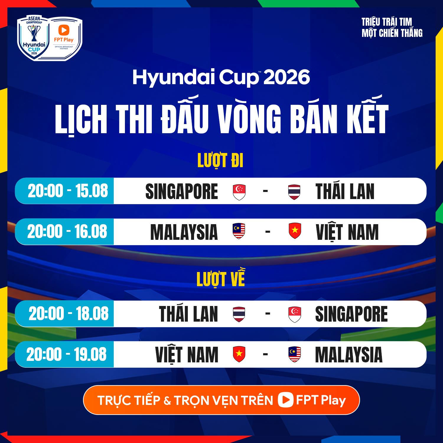 Xem trực tiếp vòng bán kết ASEAN Cup 2026 ở đâu, kênh nào?