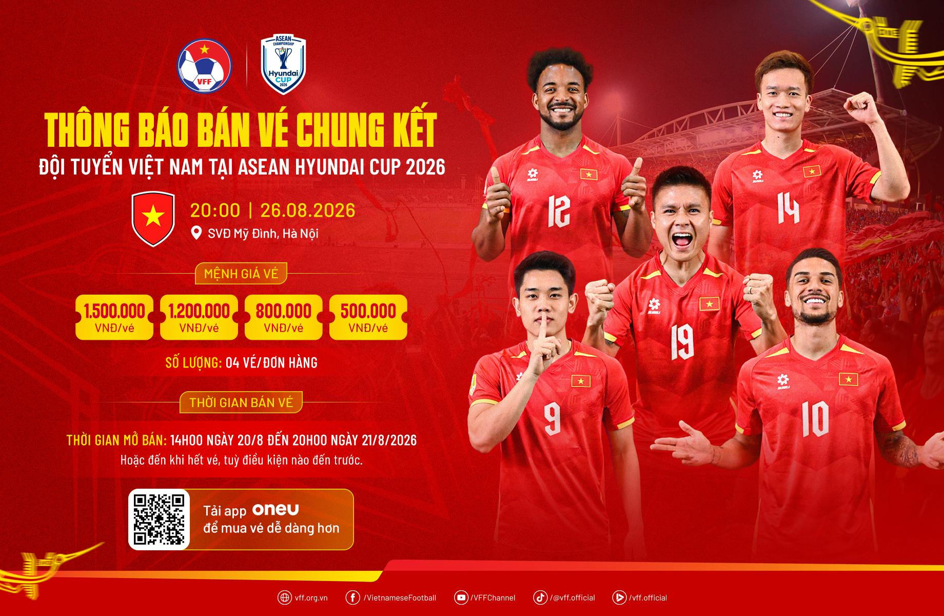 VFF công bố vé xem chung kết Việt Nam vs Thái Lan tại Mỹ Đình