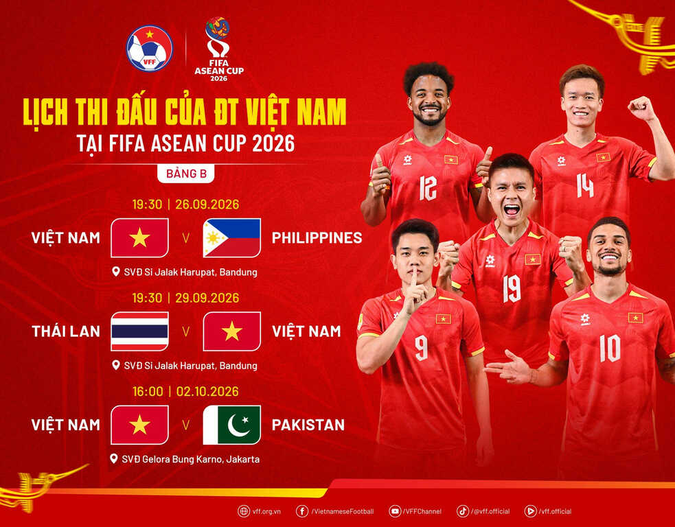 Lịch thi đấu của tuyển Việt Nam tại FIFA ASEAN Cup 2026 mới nhất