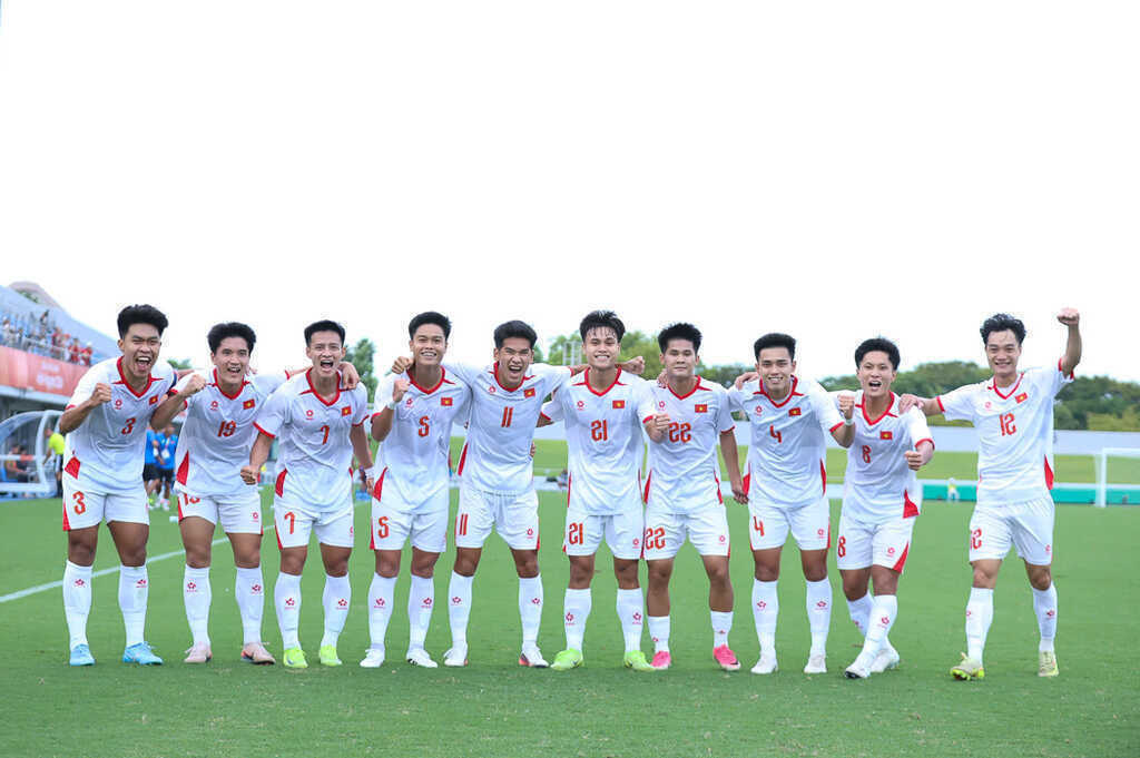Niềm vui chiến thắng của U23 Việt Nam. Ảnh: Ho&agrave;ng Hồ (VFF).